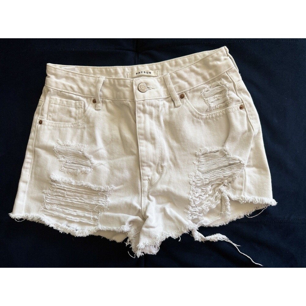 PacSun Women's Ripped High Waisted Festival Denim Shorts White Size 25